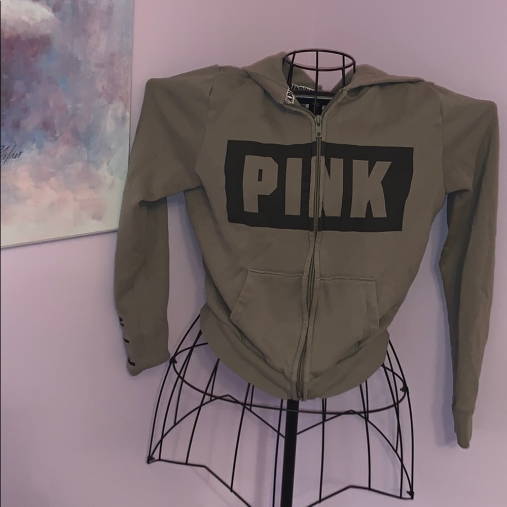 PINK Victoria’s Secret Dark Green Zip Up Hoodie